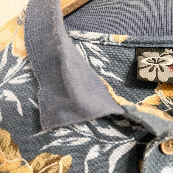 Op SPORT Blue Flowers Vacation Tropical Hawaiian Ribbed Polo Med Large - Picture 4 of 4